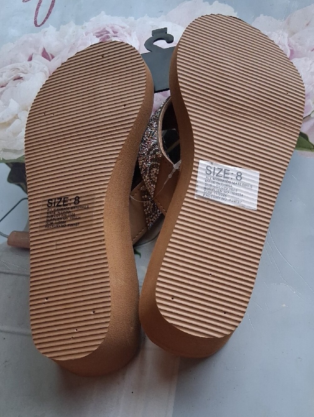 Mixit Tan Bling Rhinestone Wedge Sandals - Picture 4 of 5